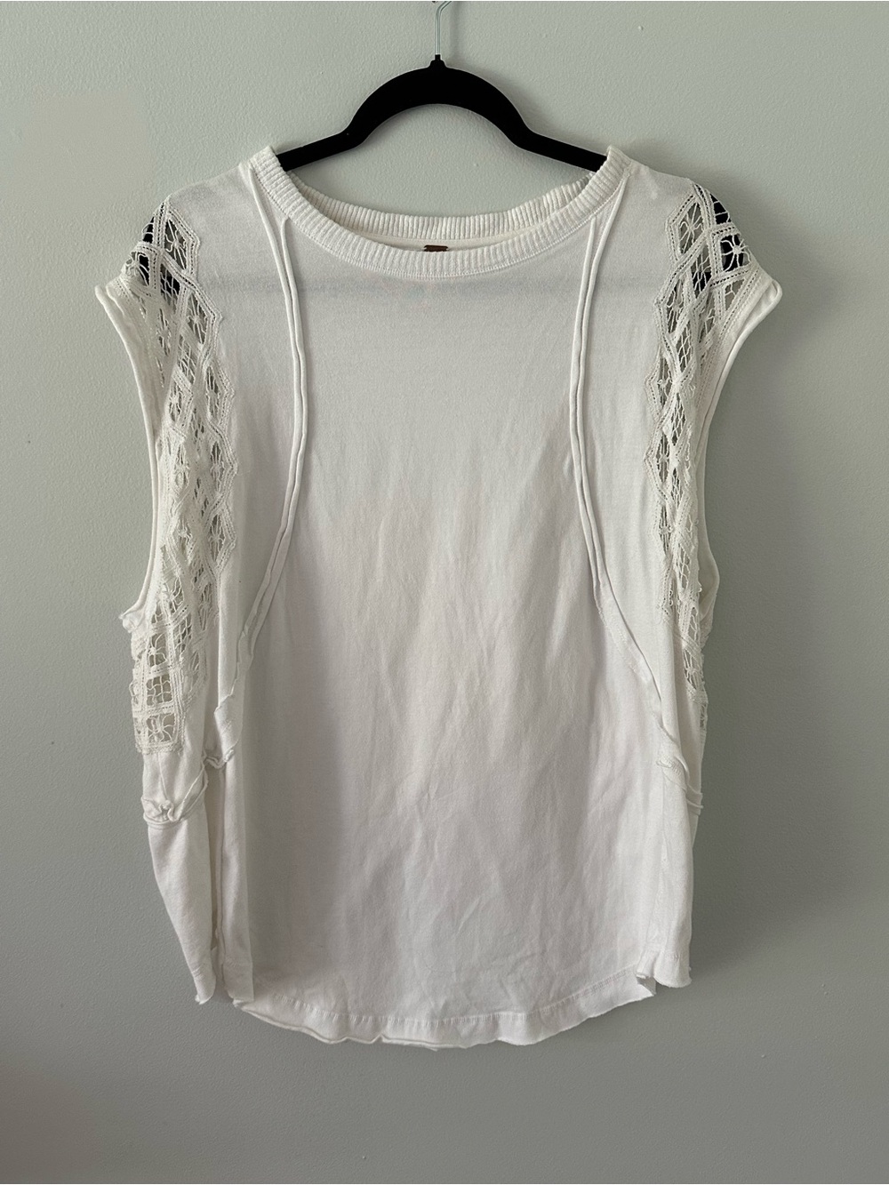 Free People White Crochet-Shoulder Tank
